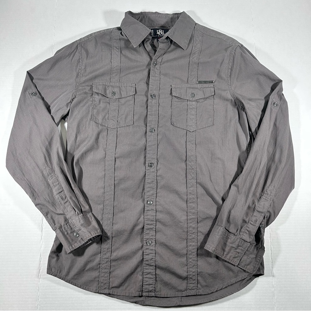 3/$30 SALE Rock & Republic fitted Gray Casual Button Down Shirt
